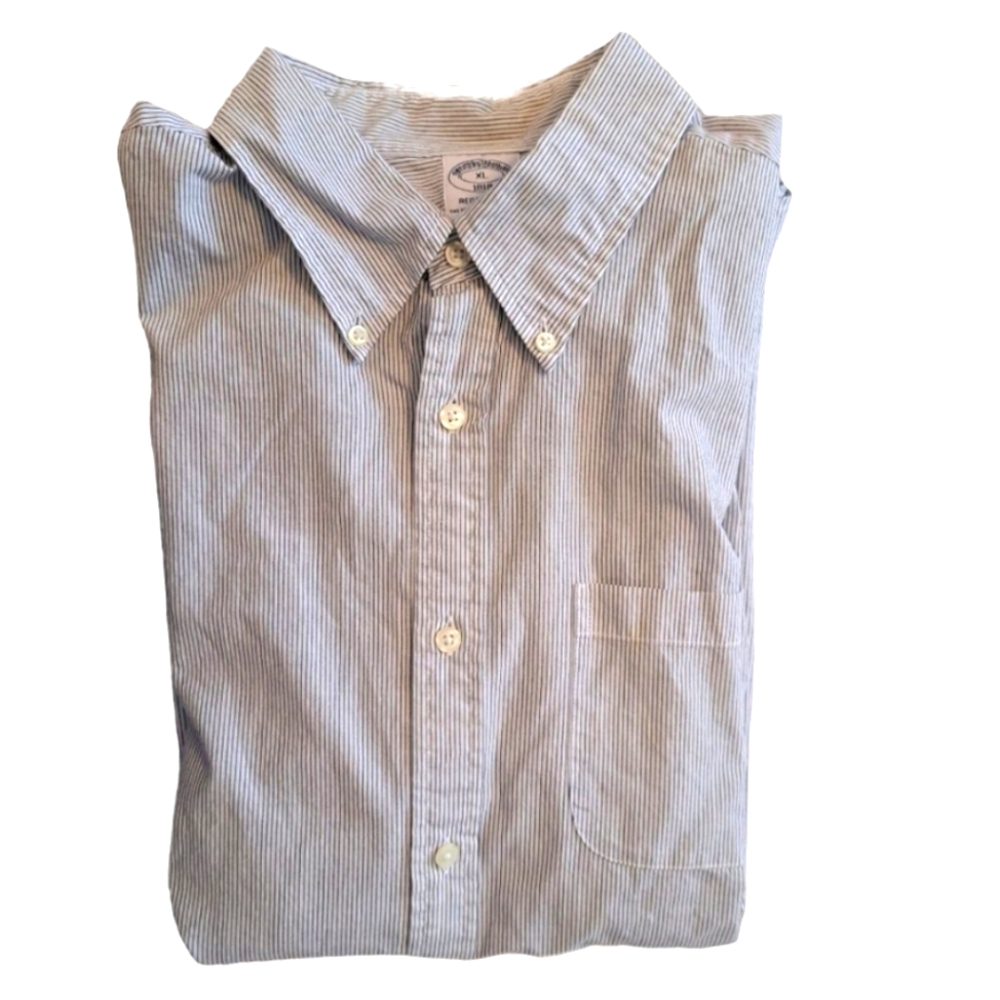 Brooks Brothers Regent Fit Blue White Striped Button Down Shirt Size XL